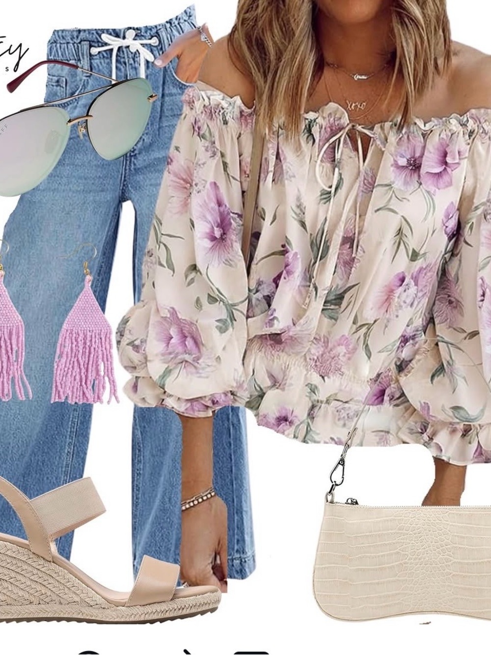 HL Affair Lavender Floral Sheer Peasant Blouse